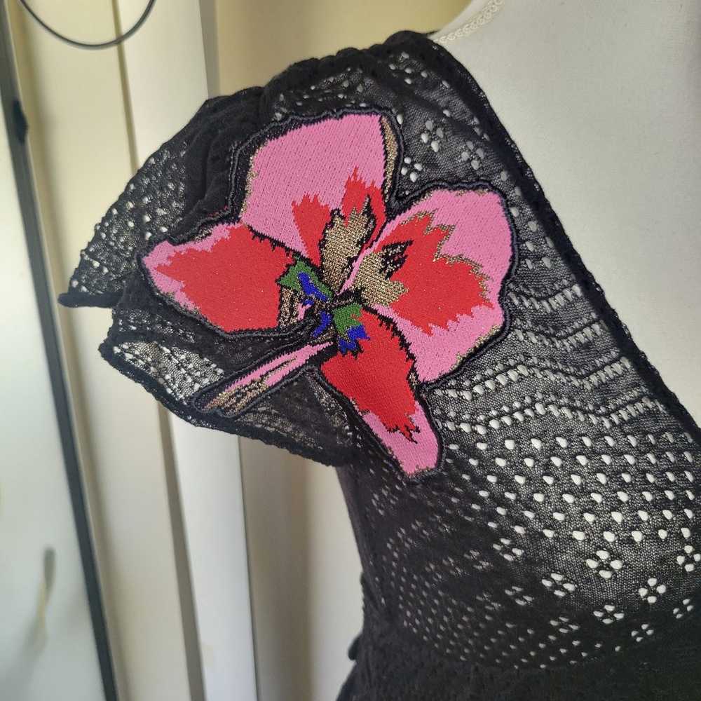 Valentino Black Flower & Parrot mesh Dress - image 4