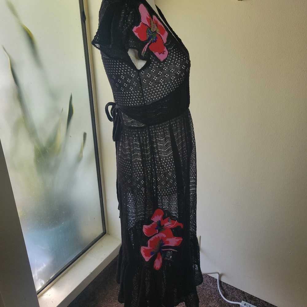 Valentino Black Flower & Parrot mesh Dress - image 7