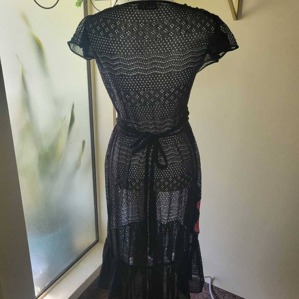 Valentino Black Flower & Parrot mesh Dress - image 8