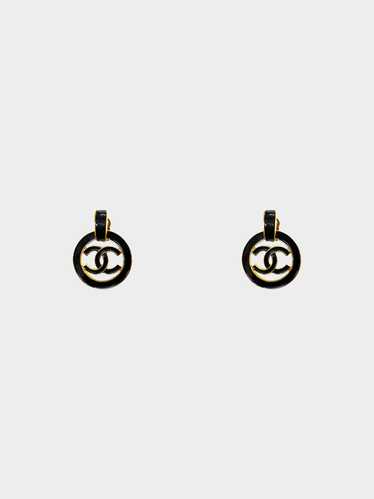 Chanel 1990s Gold and Black Enamel CC Drop Earring