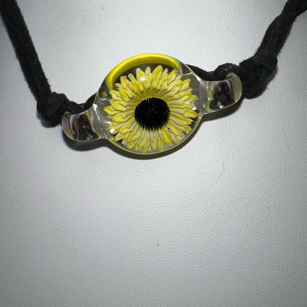 Vintage Vintage Sunflower Art Glass And Leather B… - image 7