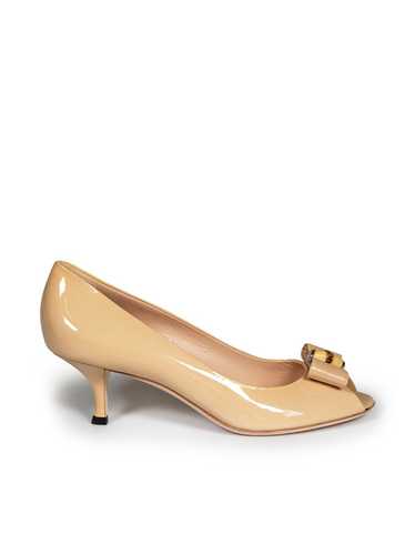Gucci Beige Patent Leather Bamboo Accent Heels
