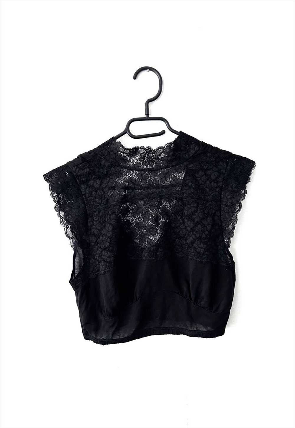 90s Black lace Crop Top / Bra - Small - image 2