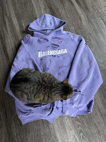 Balenciaga Caps Destroyed Oversize Fit Hoodie Light Purple/White