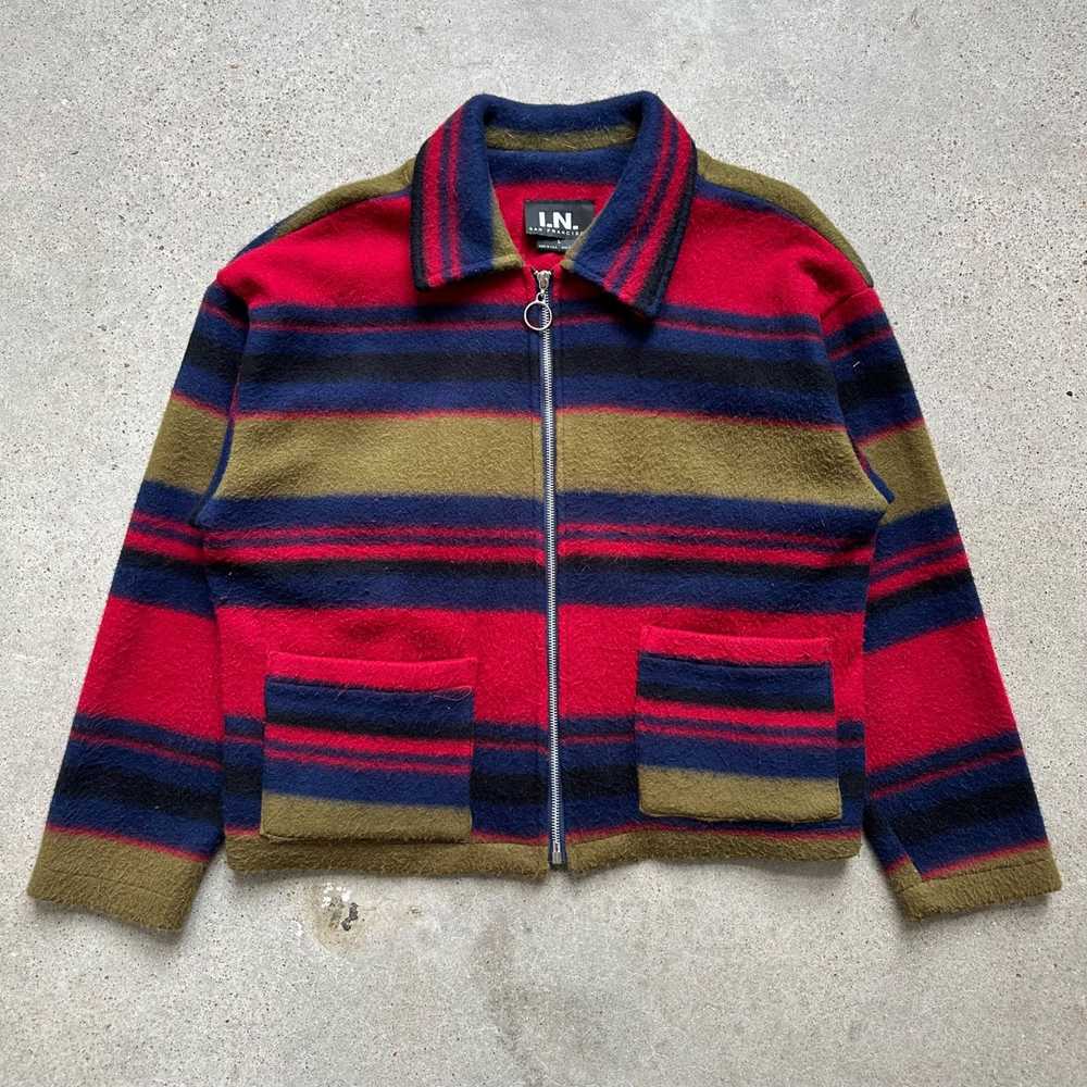 Vintage Vintage Unique Striped Zip Up Fleece Jack… - image 1