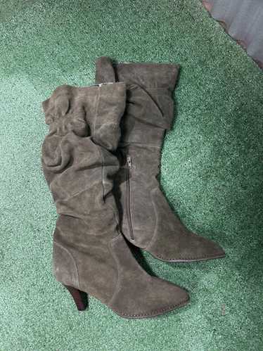 Designer Suede Leather Scrunched Heel Boots