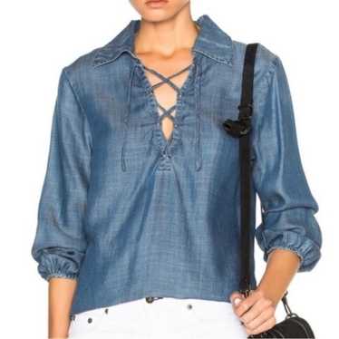 FRAME Hadley Shirt Long Sleeve Blue Chambray Lace… - image 1
