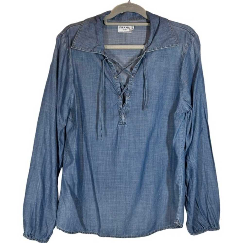 FRAME Hadley Shirt Long Sleeve Blue Chambray Lace… - image 2