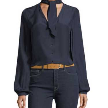 FRAME V-Neck Button-Front Silk Blouse with Scarf-… - image 1