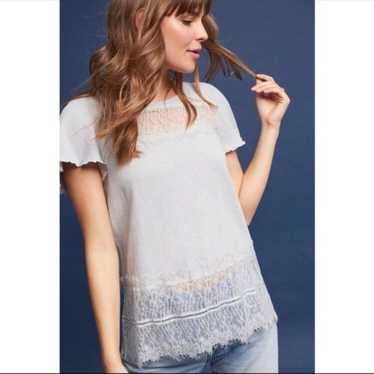 Anthropologie Deletta linen and lace tee