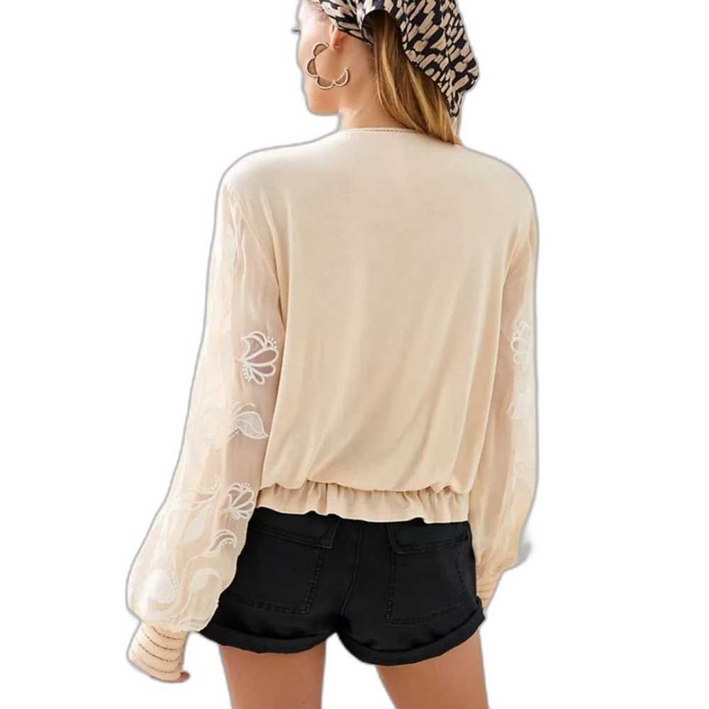 Anthropologie Embroidered Creamy Pullover Button … - image 2