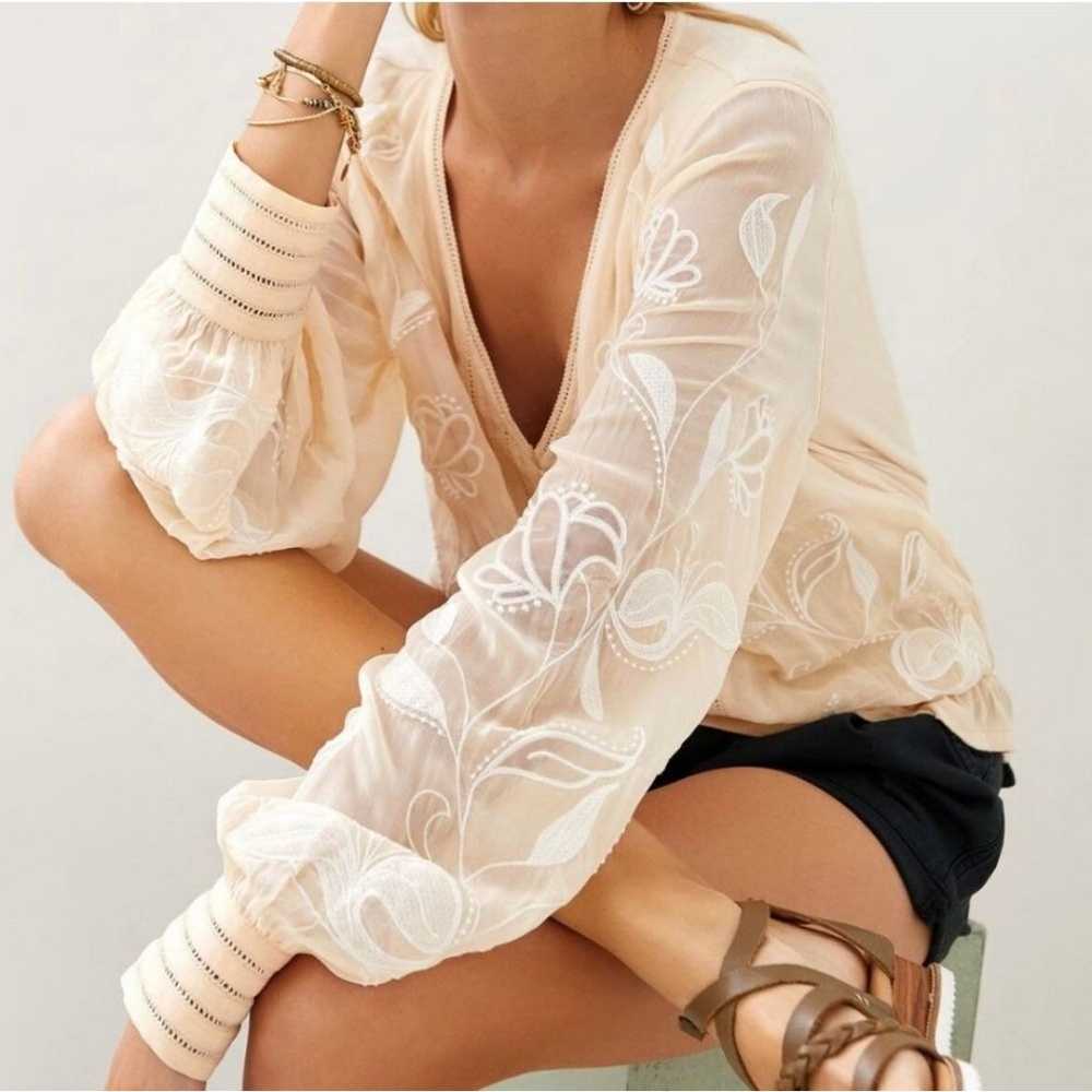 Anthropologie Embroidered Creamy Pullover Button … - image 3