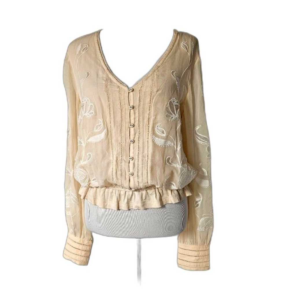 Anthropologie Embroidered Creamy Pullover Button … - image 4