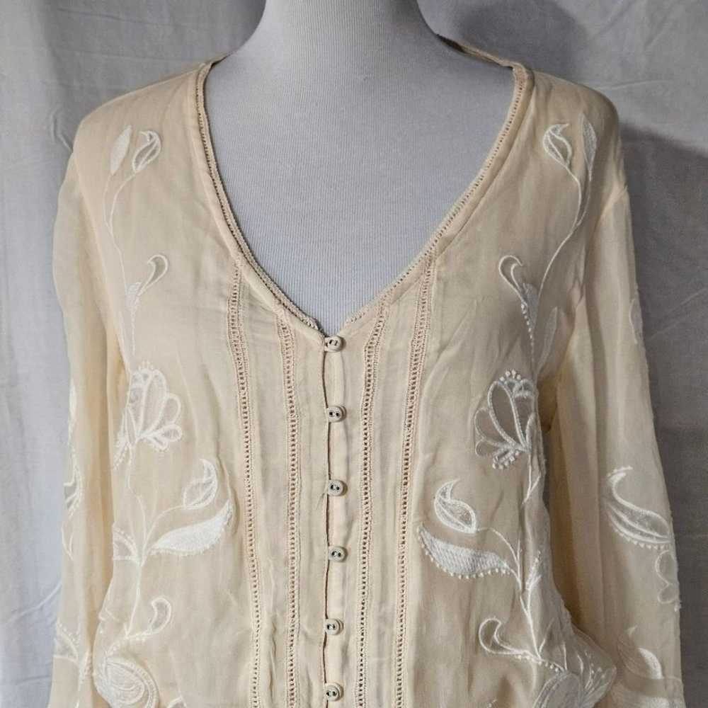 Anthropologie Embroidered Creamy Pullover Button … - image 6