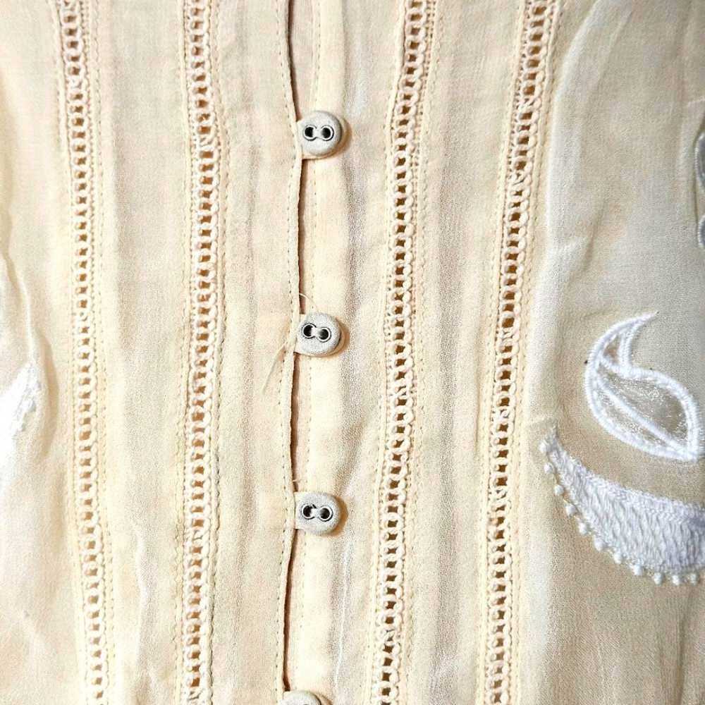 Anthropologie Embroidered Creamy Pullover Button … - image 8