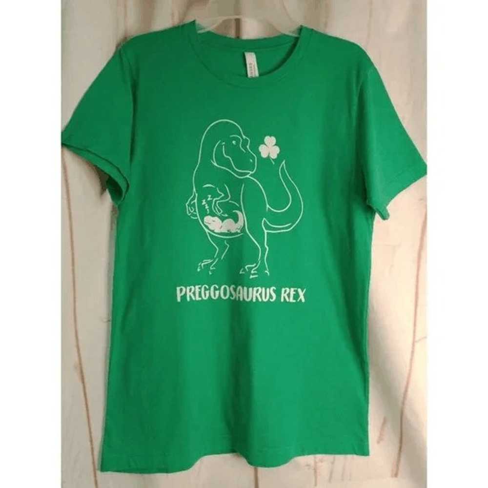 Pregnant Mom Dinosaur T-Shirt Medium lucky clover… - image 1