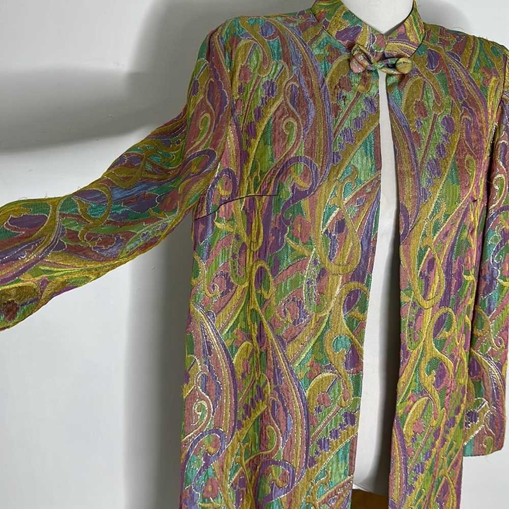 Vintage Pastel Rainbow Paisley Metallic Overcoat … - image 3