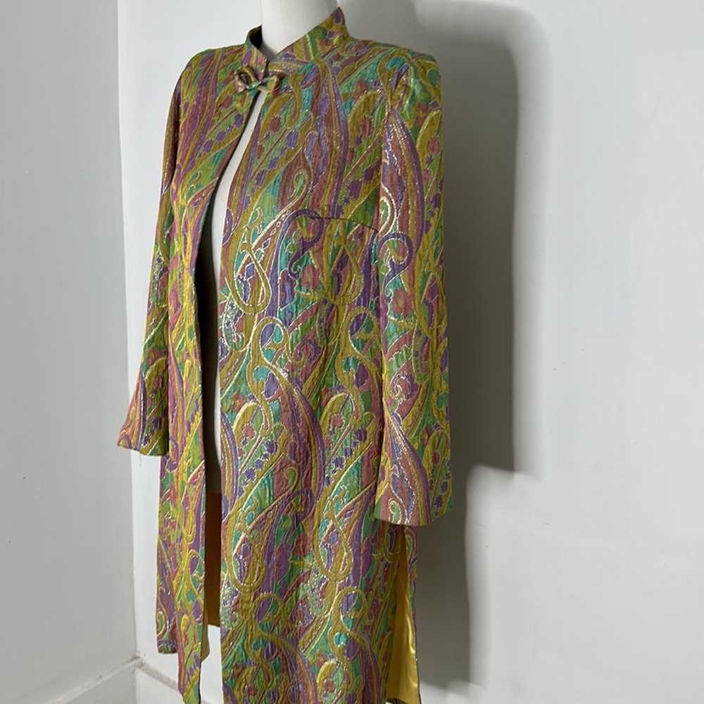 Vintage Pastel Rainbow Paisley Metallic Overcoat … - image 4
