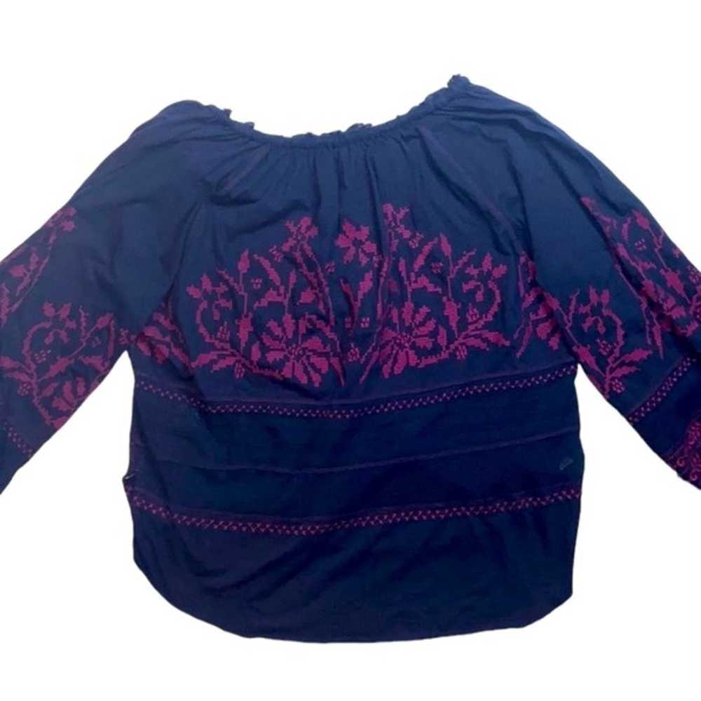 Free People 100% Cotton Navy Blue/Pink Embroidere… - image 2