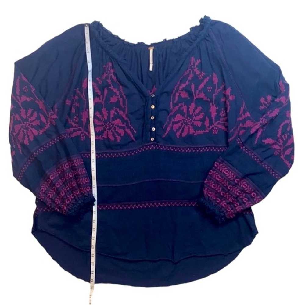 Free People 100% Cotton Navy Blue/Pink Embroidere… - image 7