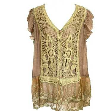 NWOT SCULLY BRONZE BEIGE SEMI-SHEER LAYERED LACE B