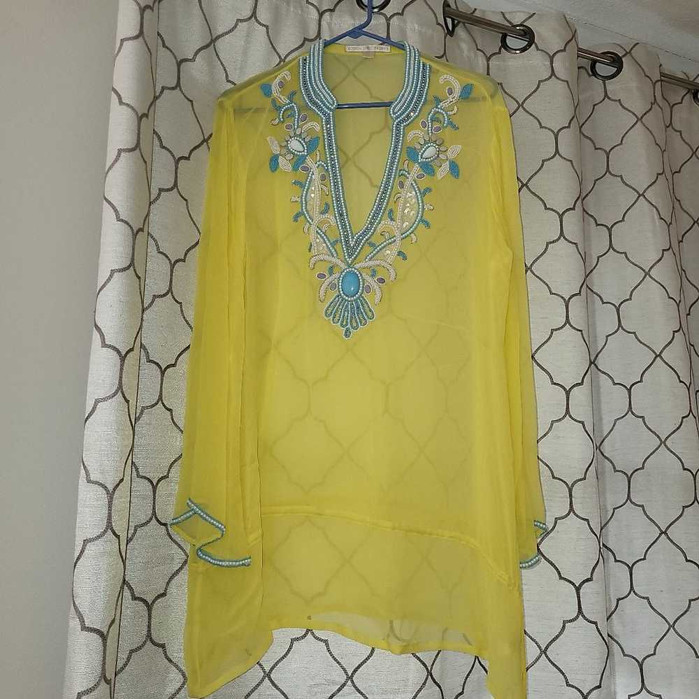 Gorgeous Turquoise Embroidered Blouse - image 2