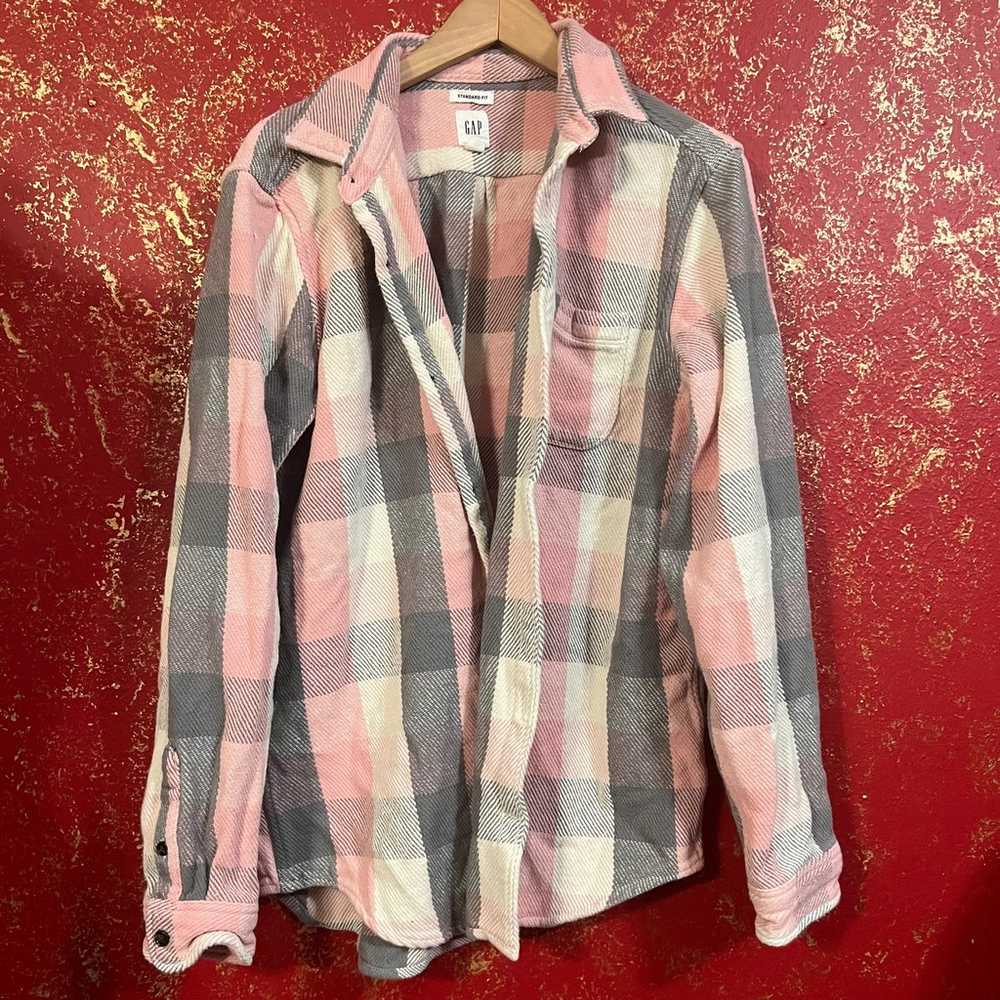 GAP Plaid Flannel Pink Barbie Core Top Heavy Shir… - image 1