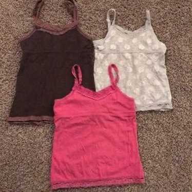 Old Navy Lace Tank Tops Pink Brown White Polka Dot - image 1