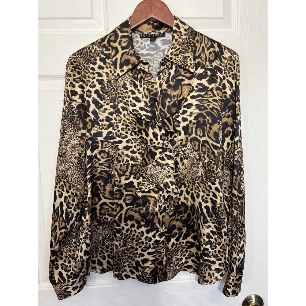 Lafayette 148 100% Silk Animal Print Blouse Size … - image 1