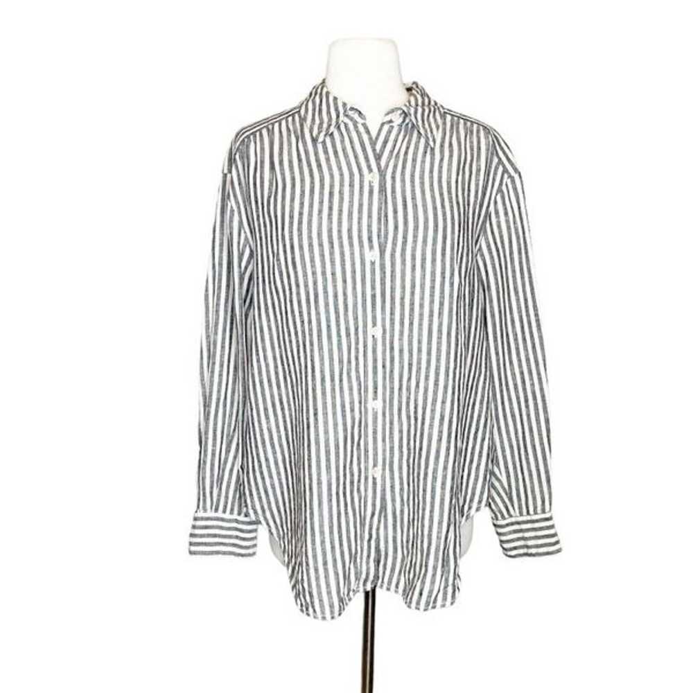 Trina Turk L Large Out of Office Striped Linen Bl… - image 1
