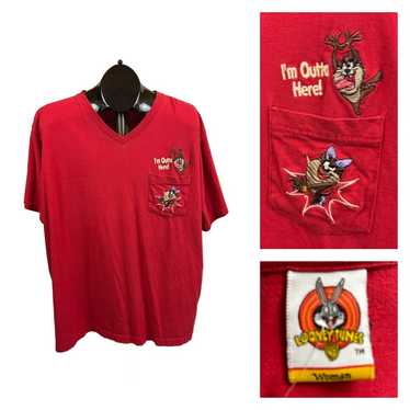 Y2K 2001 Taz Looney Tunes Novelty Embroidered Tee… - image 1