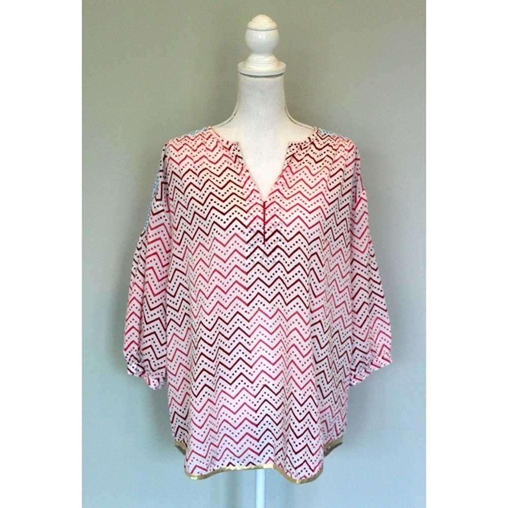 NIMO WITH LOVE Resort Wear Blouse Top Pink Red & … - image 1
