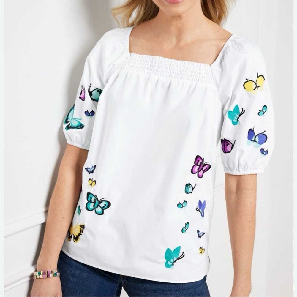Talbots EMBROIDERED POPLIN TOP - SCATTERED BUTTER… - image 1