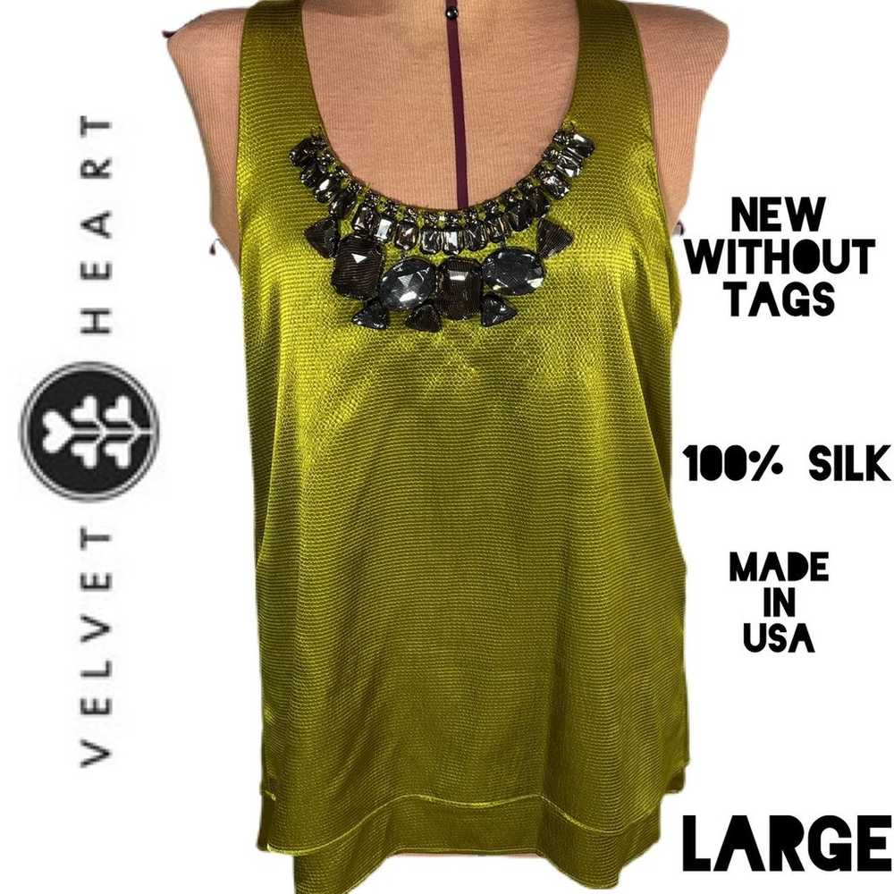 Large NWOT Velvet Heart Chartreuse Silk Jeweled R… - image 1