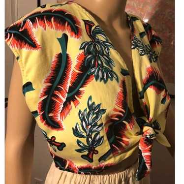 Vtg 70's Banana Palm Print Crop Top XL - image 1