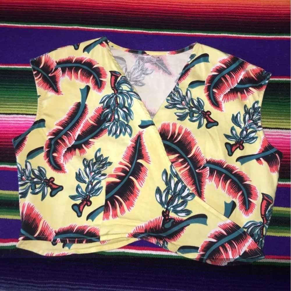 Vtg 70's Banana Palm Print Crop Top XL - image 4