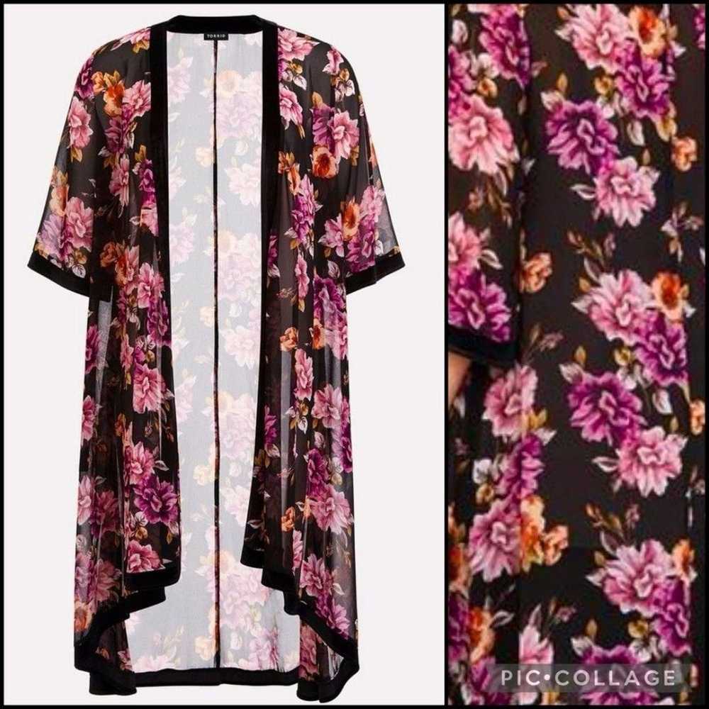 Torrid Floral Sheer Chiffon Velvet Accent Kimono … - image 2