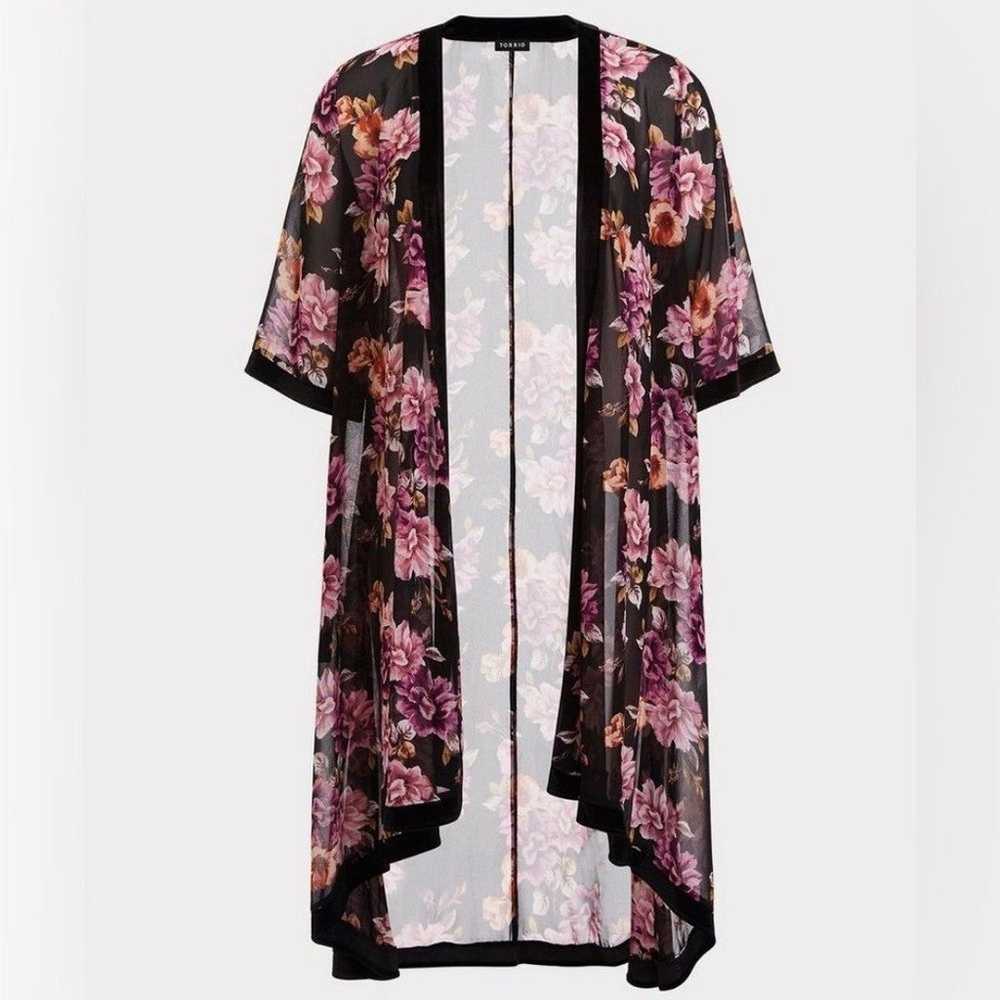 Torrid Floral Sheer Chiffon Velvet Accent Kimono … - image 5