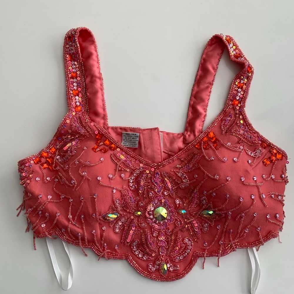 Silk costume sequin bustier lingerie crop top wit… - image 3