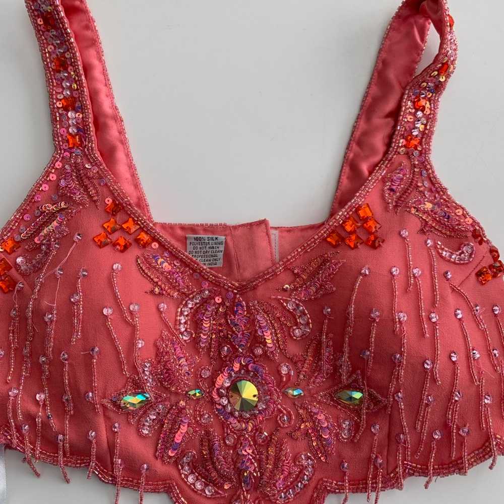 Silk costume sequin bustier lingerie crop top wit… - image 5