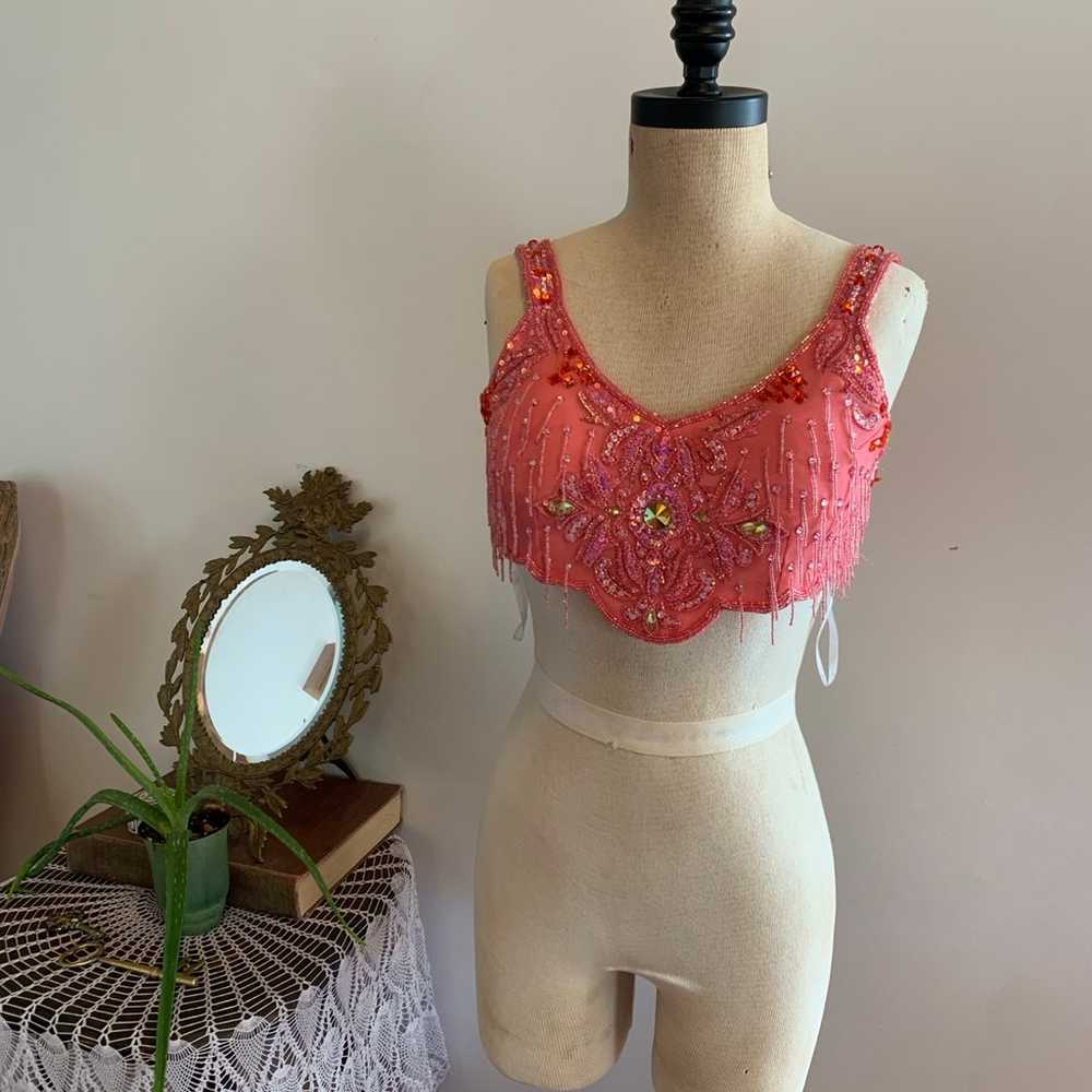 Silk costume sequin bustier lingerie crop top wit… - image 9