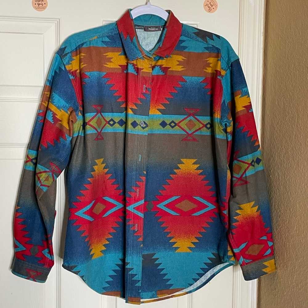 Vtg 90s Woolrich Women Aztec Southwest Flannel Bl… - image 9