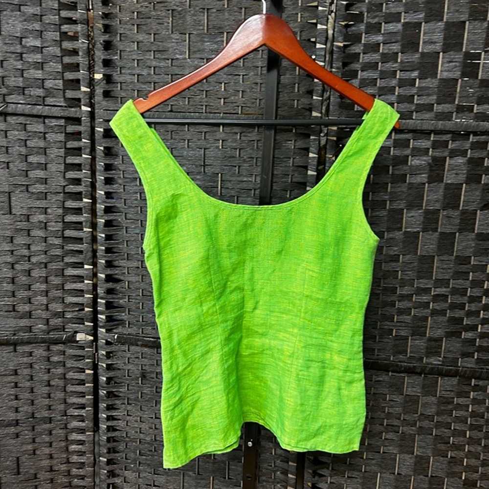 Escada Womens Green Linen Sleeveless Blouse Size … - image 4