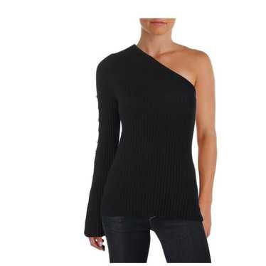 Aqua Cashmere One Shoulder Sweater Black Med