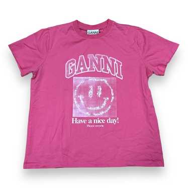 GANNI Pink Smiling Face T-shirt
