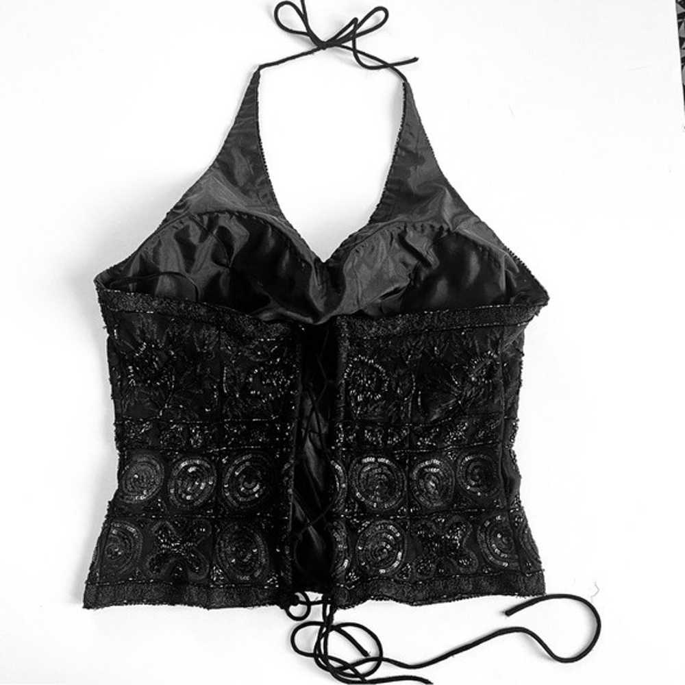 Silk Halter corset Embroidered Beaded size L - image 7