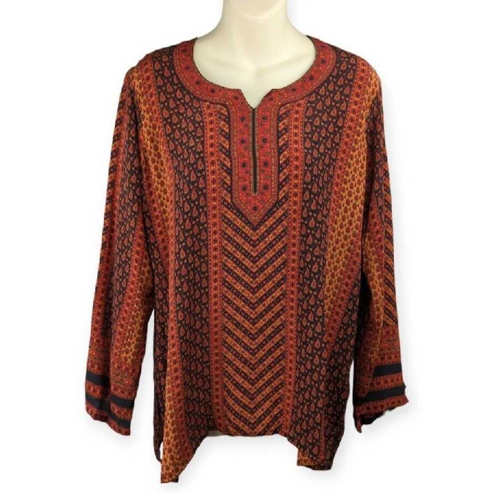 BIBA Vintage Silk Kaftan Top Orange Red Chevron P… - image 1