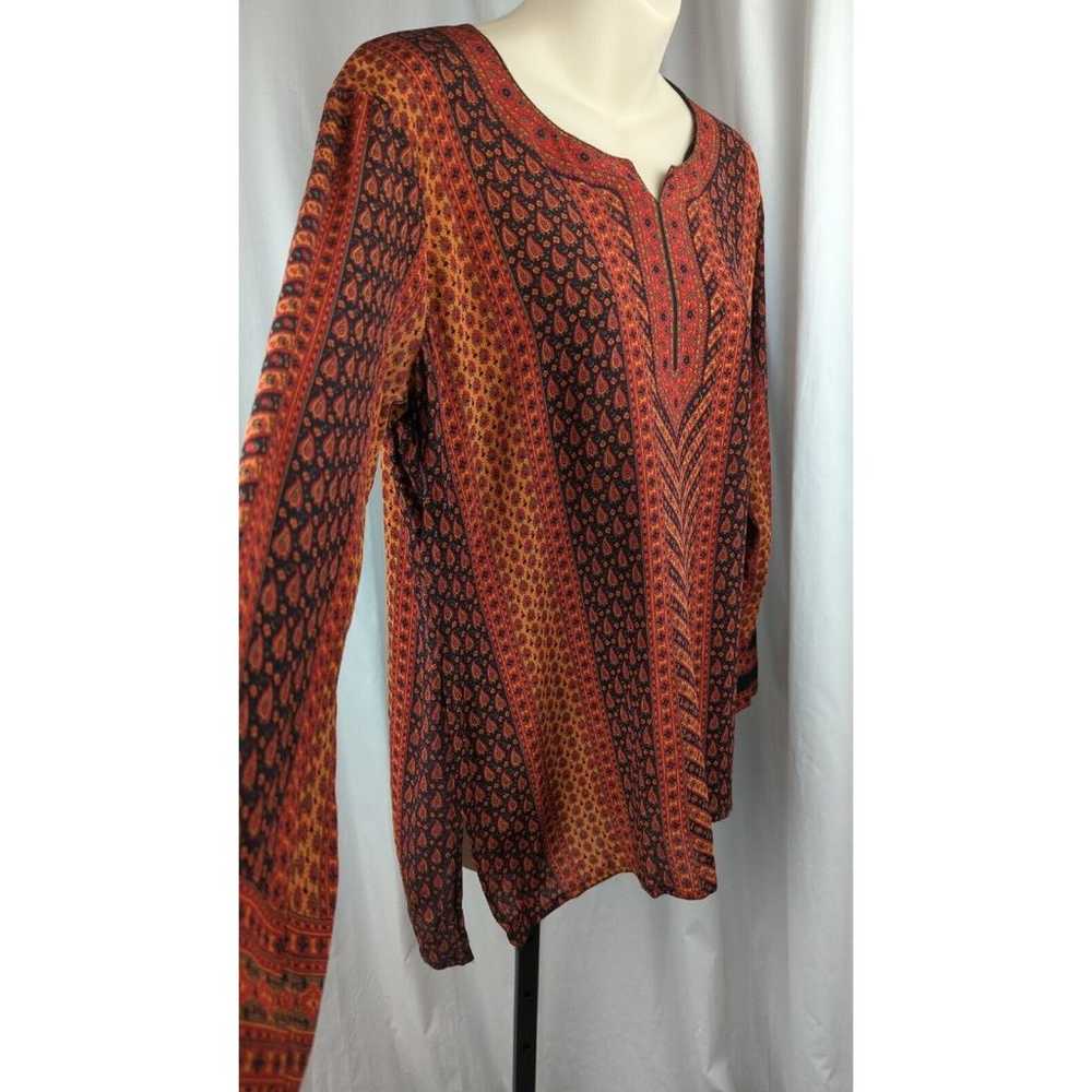 BIBA Vintage Silk Kaftan Top Orange Red Chevron P… - image 2