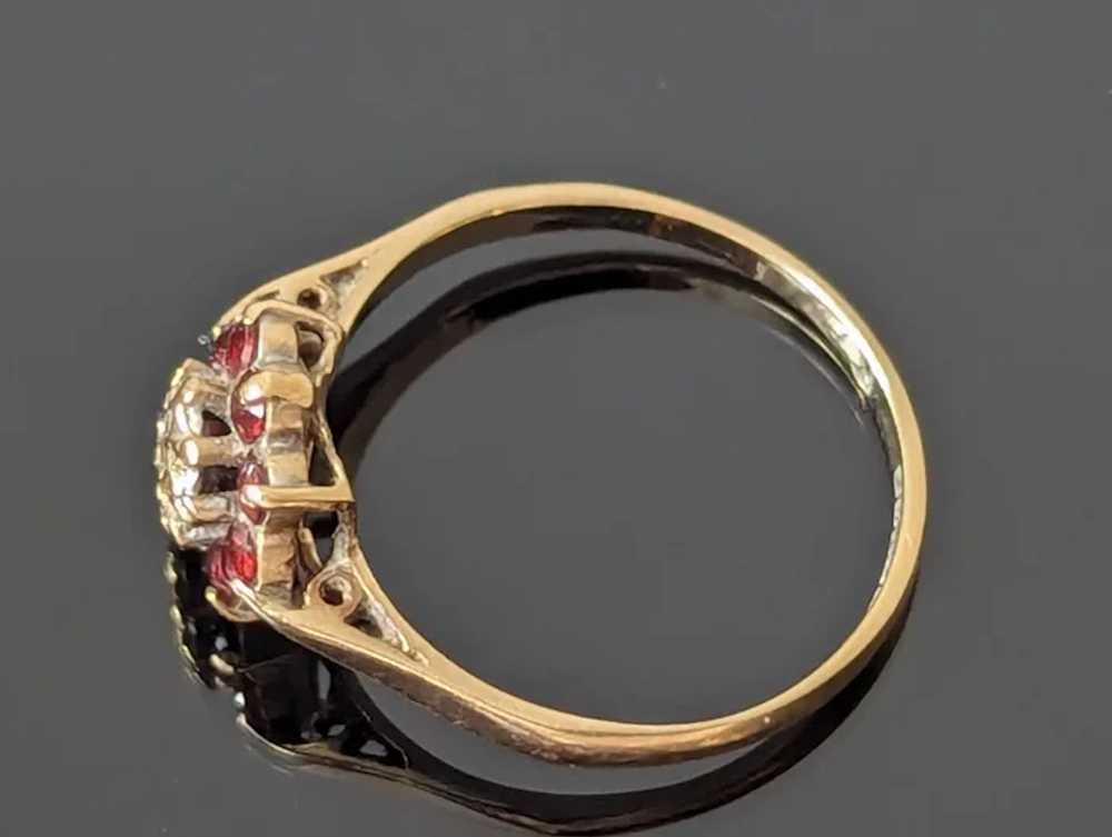 Vintage 9 CT Gold Garnet and Diamond Cluster Ring - image 3