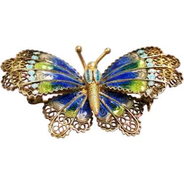 Vintage 800 Silver Colorful Enamel Butterfly Pin